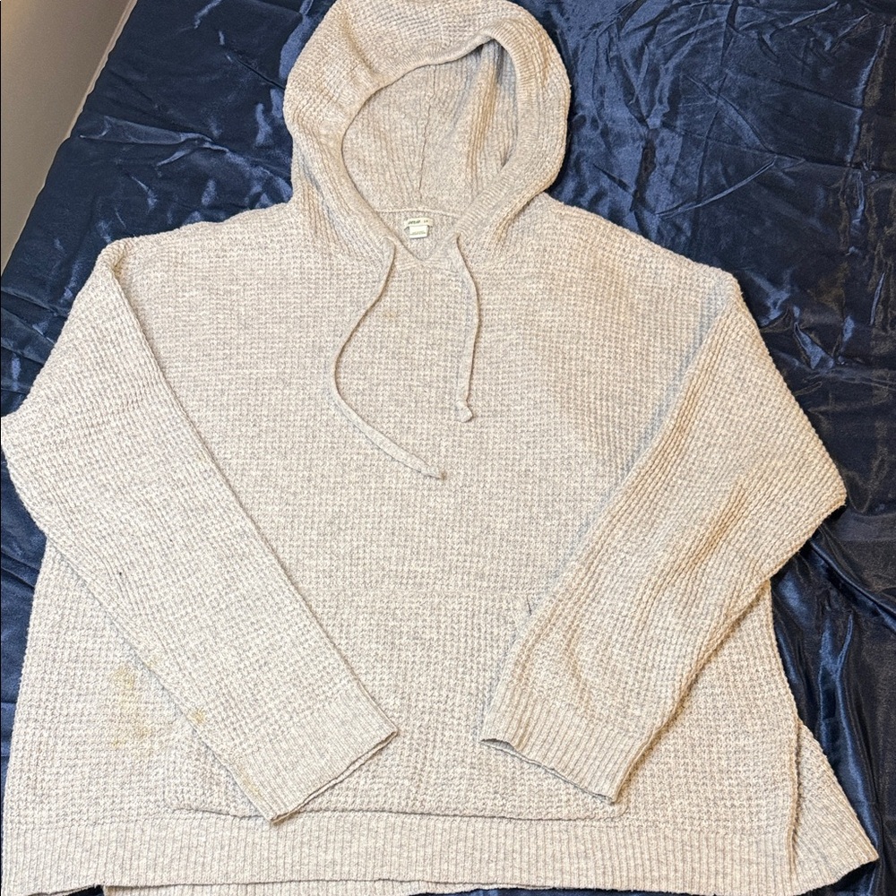 Women's Hooded Knit Pullover Sweater in Light grey